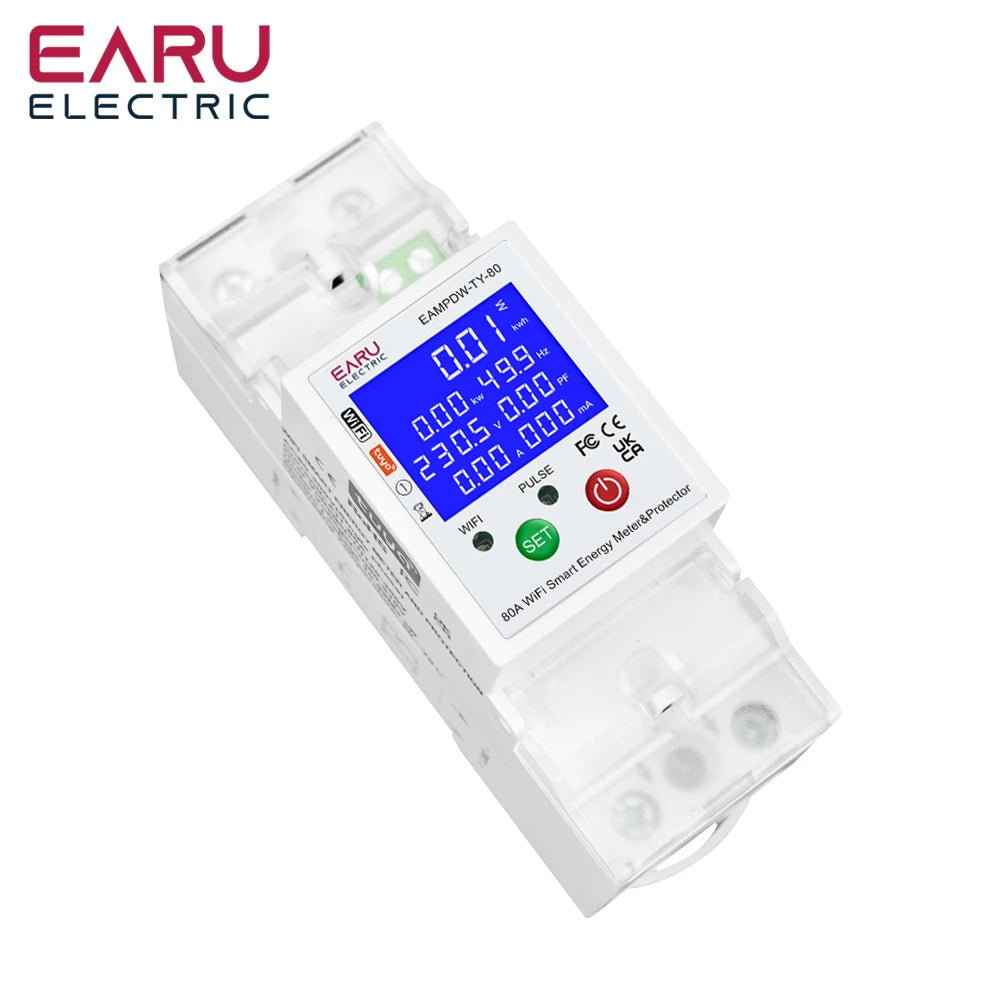 Tuya Smart WiFi Circuit Breaker Switch PV Bi-Directional Energy Meter Timer Measuring Earth Leakage Over Under Voltage Protector