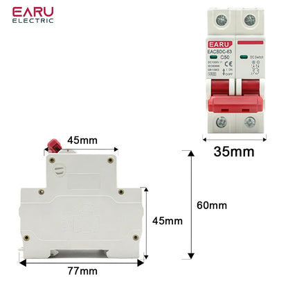 2P DC 1000V MCB Solar Mini Circuit Breaker Overload Protection Switch 6A 10A 16A 20A 25A 32A 40A 50A 63A DC1000V Photovoltaic PV