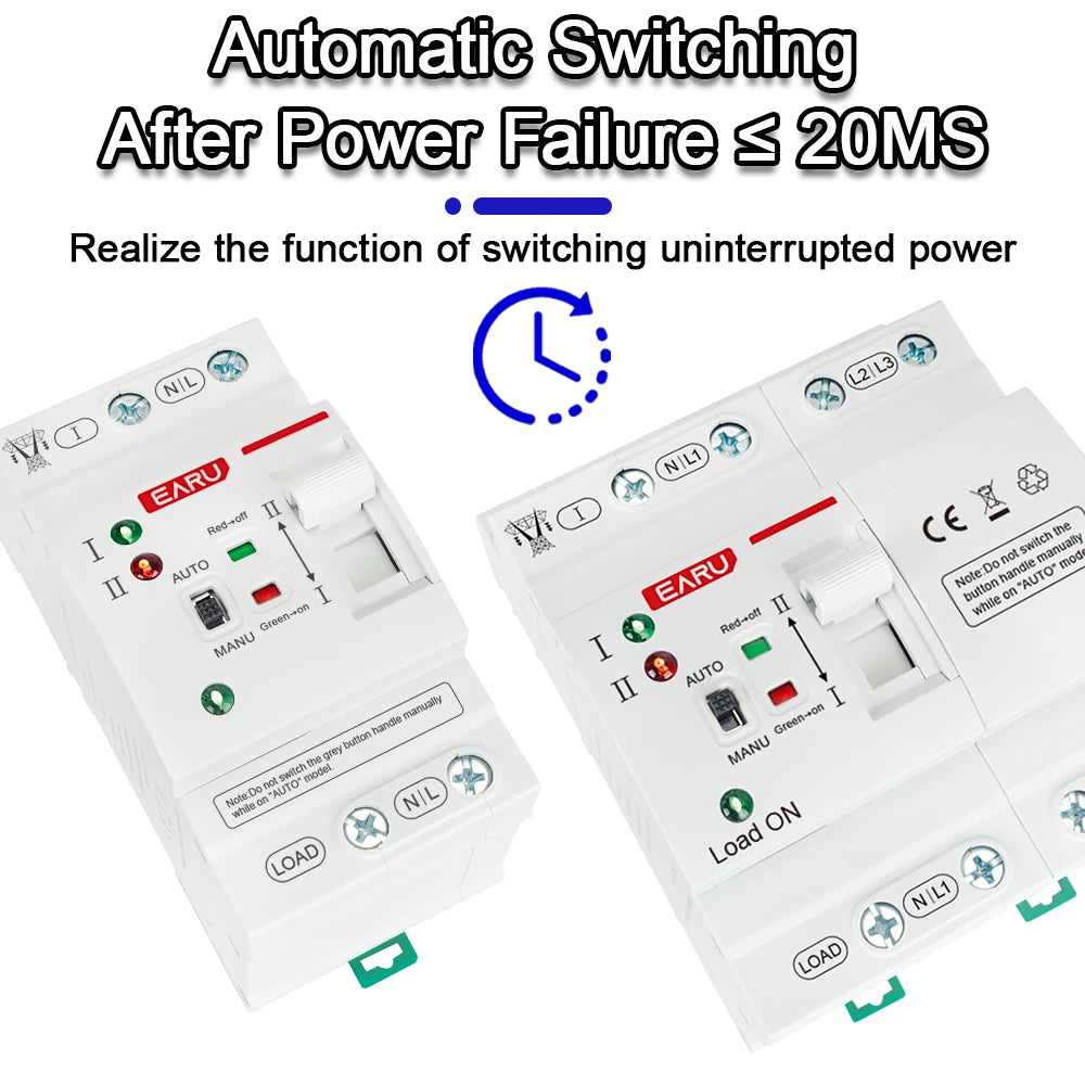 2P 4P 80A AC 230V 110V ATS Mini Automatic Transfer Switch Dual Power Electrical Selector Switches Uninterrupted Power Din Rail