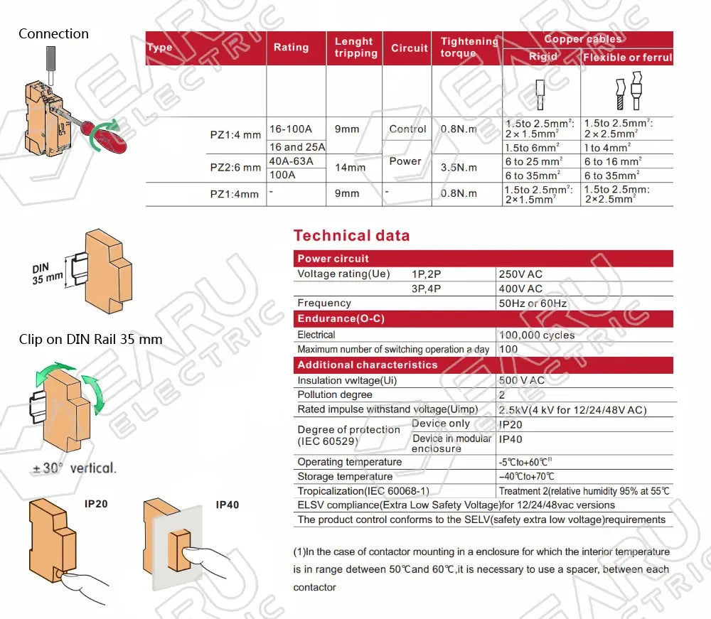 2P AC 110V 220V 50/60Hz 16A 20A 25A 32A 50A 40A 63A Din Rail Household Modular Contactor Switch Controller DIY Smart Home Hotel