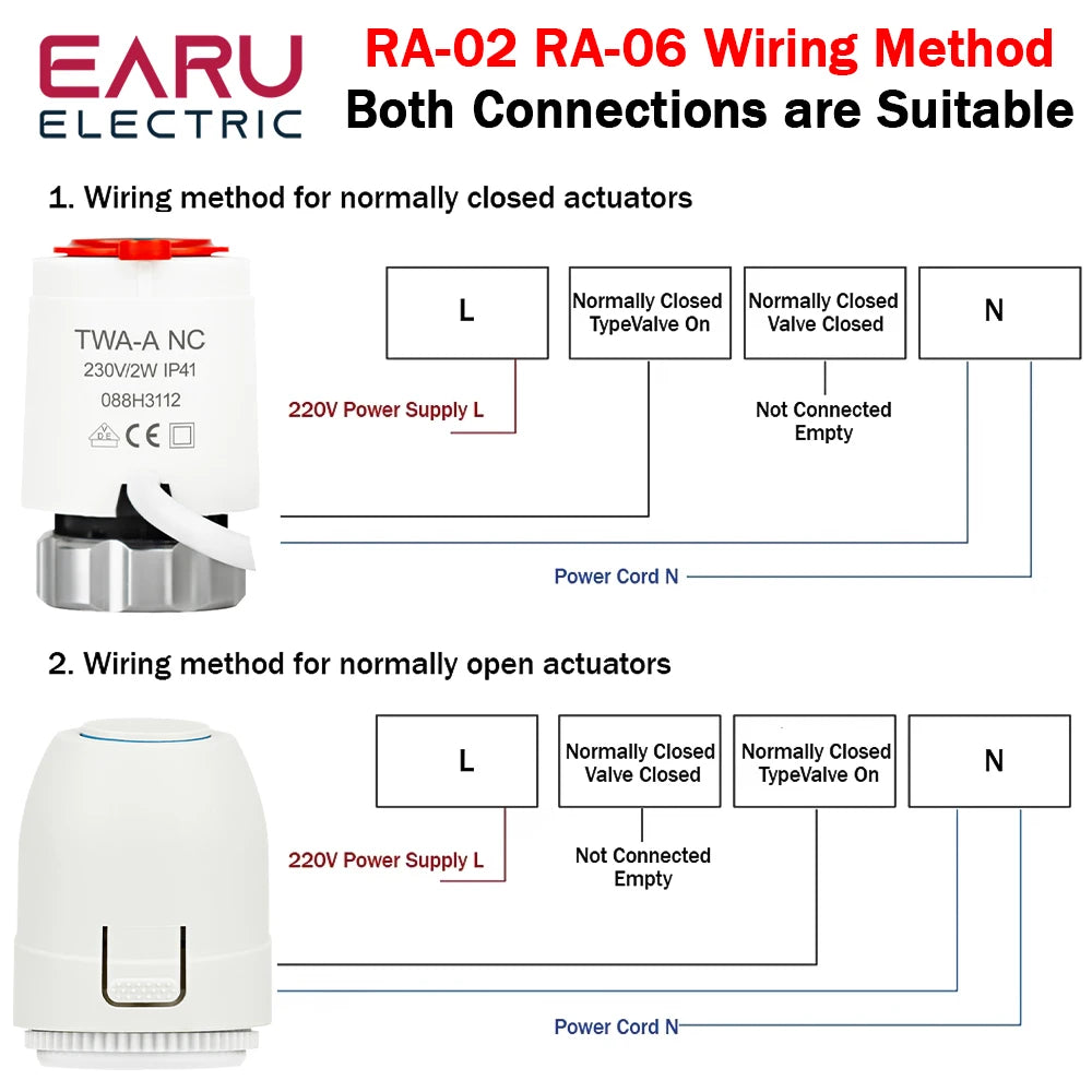 Floor Heating Valve NC AC 230V M30*1.5mm Electric Thermal Actuator Manifold For Underfloor Heating TRV Thermostatic Radiator