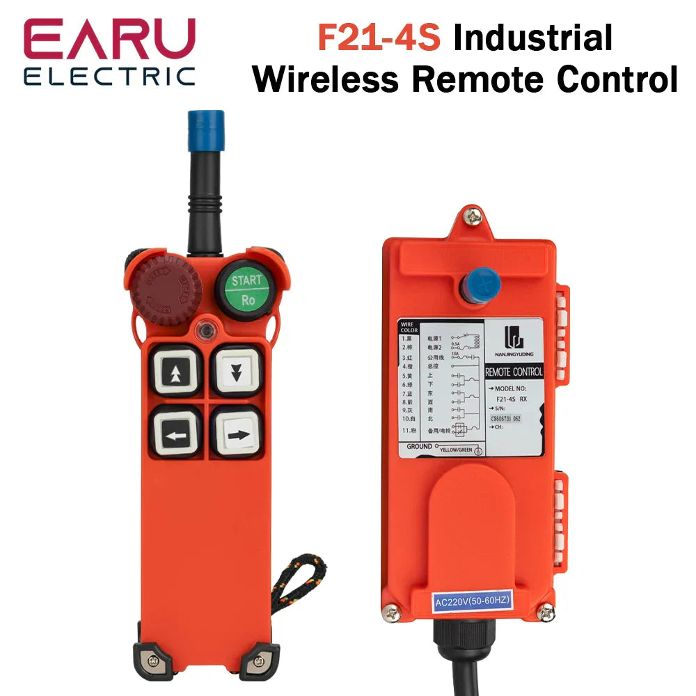 12V 24V 110V 220V 380V Channel Industrial Wireless Radio Remote Controller Switch Crane Hoist 1 Receiver+ 1 Transmitter F21-4S