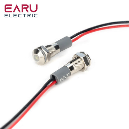 6mm 8mm 10mm 12mm 14mm Warning LED Metal Indicator Light Pilot Wires Switch Waterproof IP65 Signal Lamp 5/12/24/220V Red Green