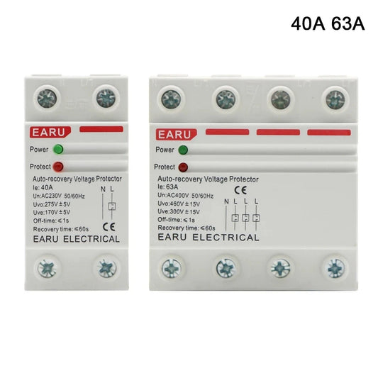 40A 63A 230V Din Rail Automatic Recovery Reconnect Over Voltage Under Voltage Protective Device Protection Relay