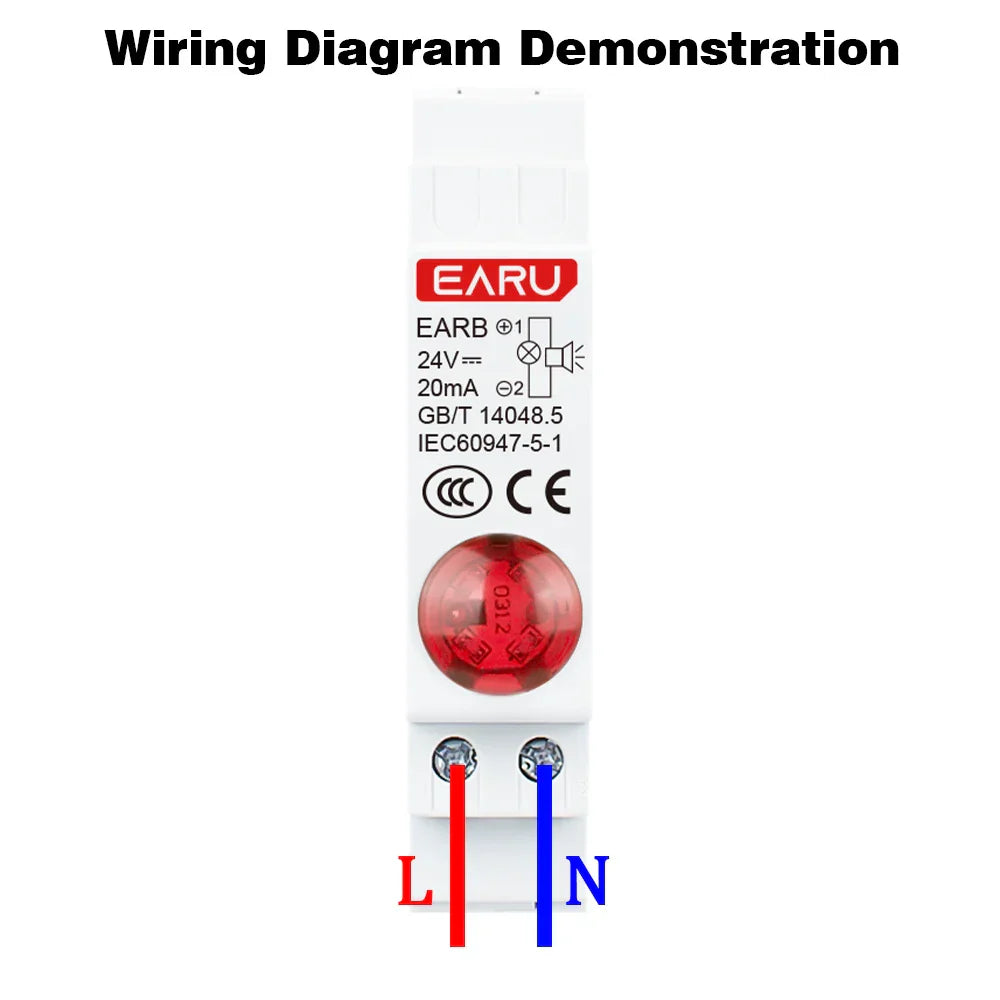 18MM Din Rail Mount LED Signal Lamp Audible and Visual Buzzers Series AC 230V DC 24V Indicating Indication Pilot Lights Red
