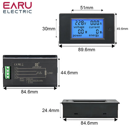 20A 100A AC 80-260V DC 6.5-100V Digital LED Display Voltmeter Ammeter Wattmeter Power Energy Meter 12V 24V 110V 220V Volt Tester