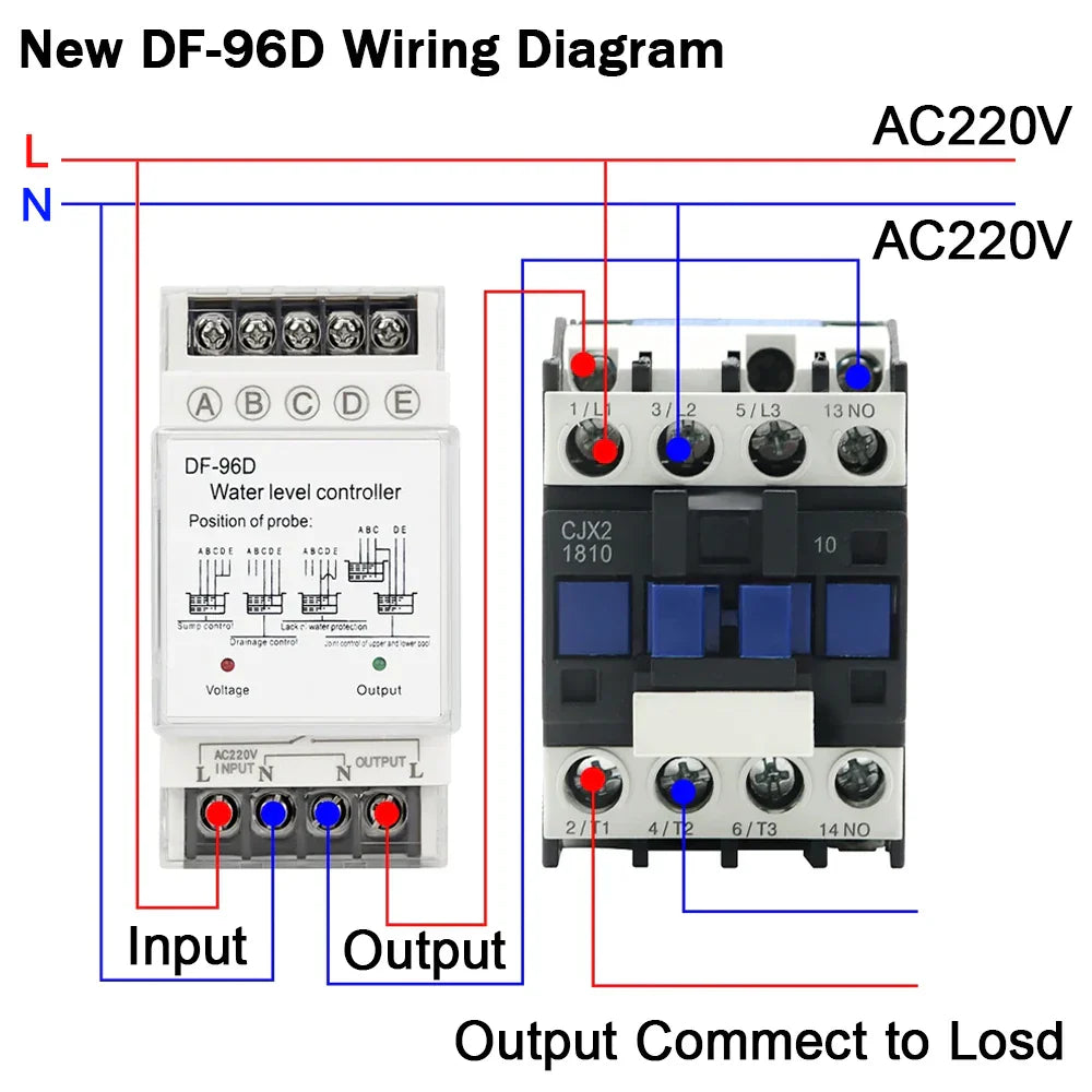 DF-96D DF-96DK Water Level Controller Switch AC 220V 25A Water Tank Liquid Level Detection Sensor Water Pump Controller 2M Wires