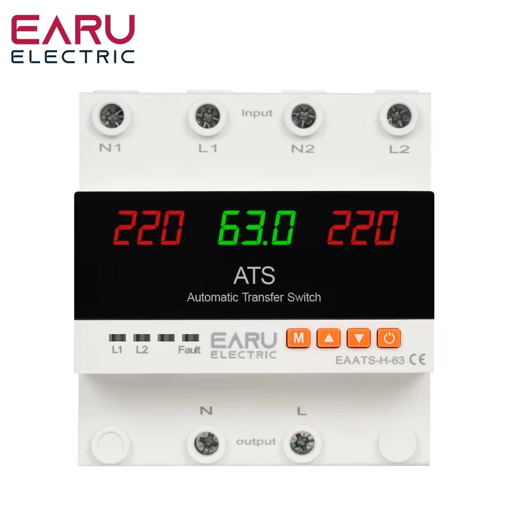 63A 100A 220V ATS Adjustable Over Under Voltage Current Protector Dual Power Conversion Automatic Transfer Switch Monitor Relay