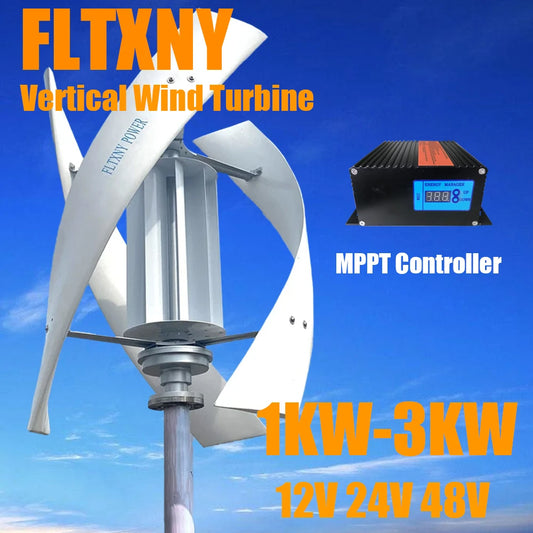 Fltxny Power 1KW 2KW 3KW 3 Blades Free Energy Vertical Axis Wind Turbine Generator 24V 48V Homeuse Low RPM Windmill