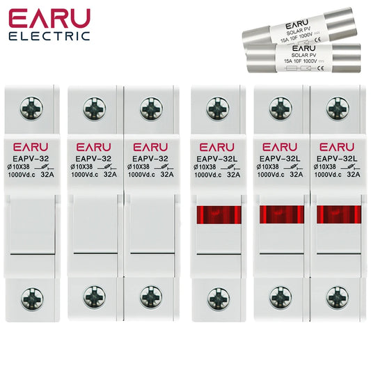 One Set 1P 2P DC Fuses Holder Solar 10*38mm PV 1000V 6A 15A 32A Base for Solar Photovoltaic System Short Circuit Protector gpV