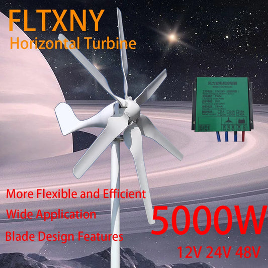 New Energy  6 Blades Windmill Wind Turbine Generator 5000w 12v 24v With MPPT controller For Homeuse Street Lamps