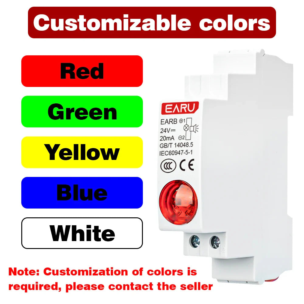 18MM Din Rail Mount LED Signal Lamp Audible and Visual Buzzers Series AC 230V DC 24V Indicating Indication Pilot Lights Red