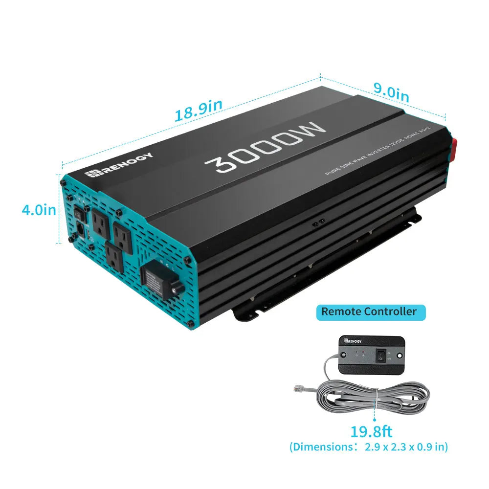 3000W Pure Sine Wave Inverter 12V DC to 120V AC Converter Off-Grid Solar Power