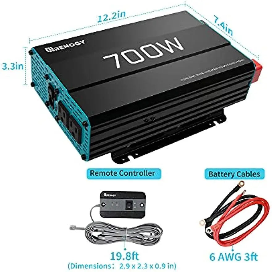 700W Pure Sine Wave Inverter 12V DC to 120V AC Converter for Home