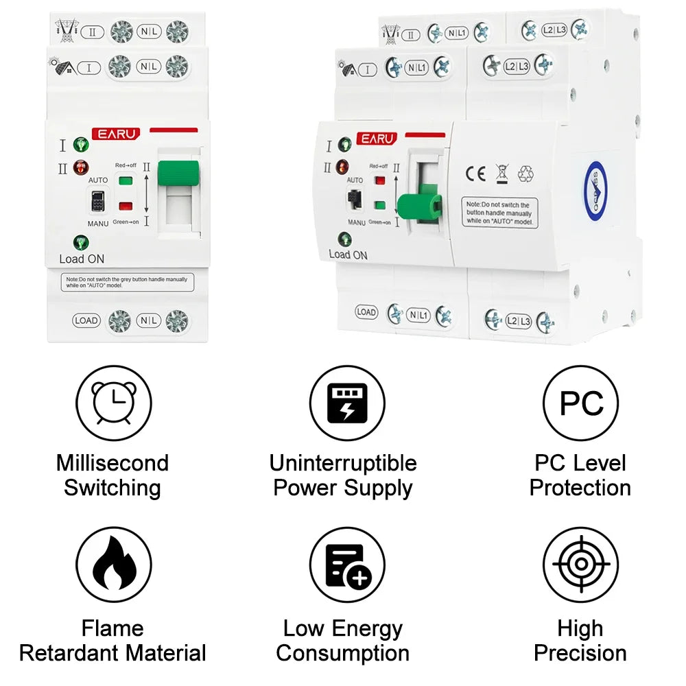 2P 4P 80A AC 230V 110V Mini ATS Solar PV Dual Power Automatic Transfer Switches Electrical Selector Switch Uninterrupted Power
