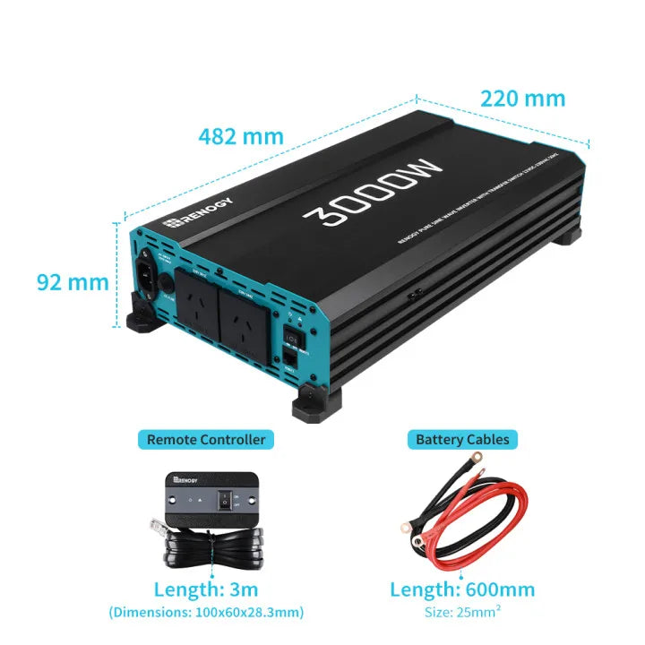 3000W Pure Sine Wave Inverter 12V DC to 240V AC Converter, Off-Grid Solar Power