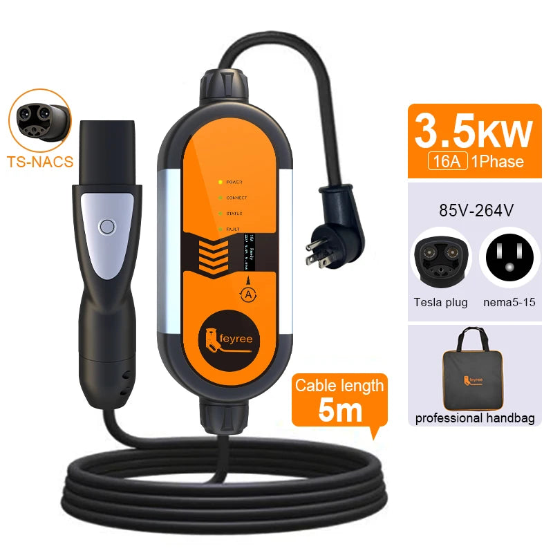 feyree Portable EV Charger 3.5KW 16A TS-NACS Charger Plug Charging Box Adjustable Current Fast Charging Compatible for Tesla Car by 54 Energy - Renewable Energy Store