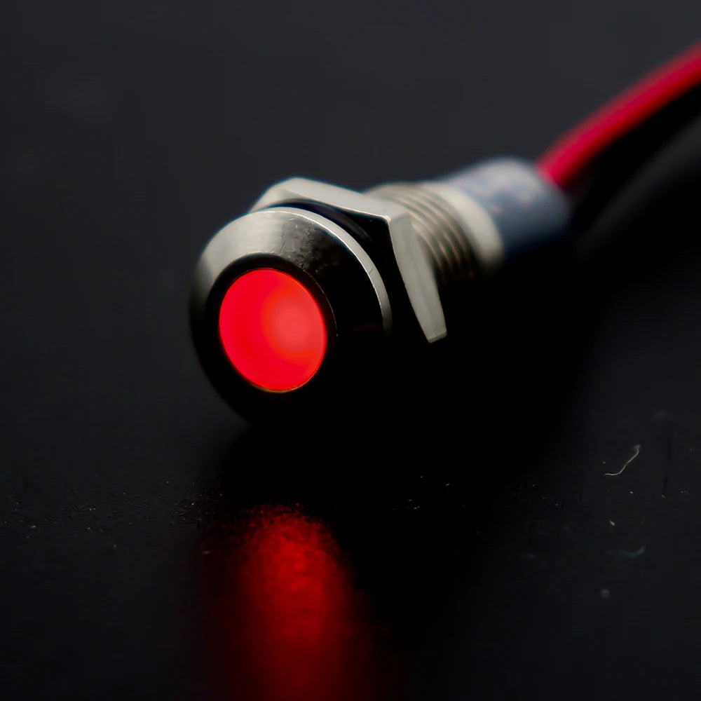 6mm 8mm 10mm 12mm 14mm Warning LED Metal Indicator Light Pilot Wires Switch Waterproof IP65 Signal Lamp 5/12/24/220V Red Green