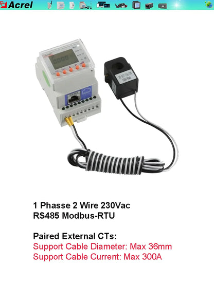 Acrel ACR10R-D16 Bidirectional Single Phase Energy Meter with 120A Split Core Ct RS485 Modbus-RTU for Solar Solis Inverter