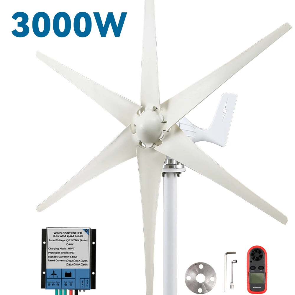 3kw Small Wind Mill Turbine Power Generator Complete Kit 12v 24v 48v 3 Blades Dynamo With MPPT Charge Controller RV Yacht Farm - 54 Energy - Renewable Energy Store
