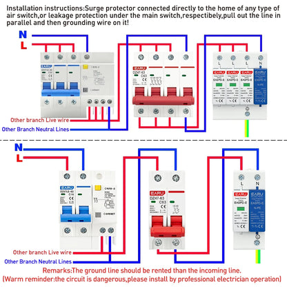 AC SPD 1P+NPE 3P+NPE 50KA T1 T2 385V 275V House Lightning Surge Protector Protective Solar Low-Voltage Arrester Device Din Rail