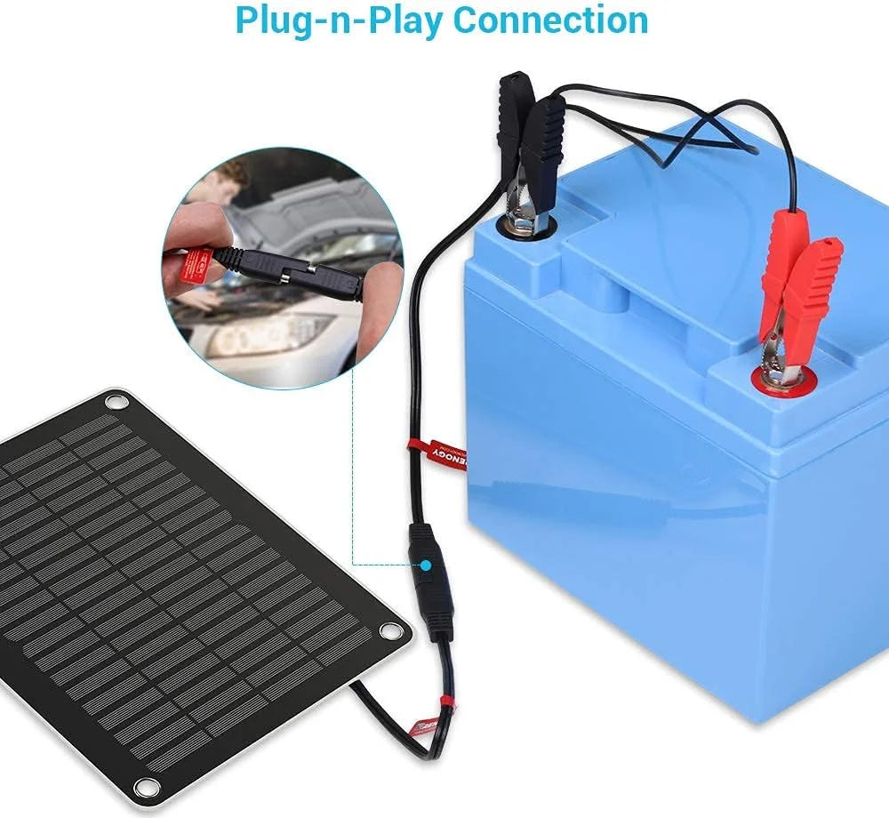 5 Watts Portable Solar Battery Charger Maintainer, Backup for Car Boat