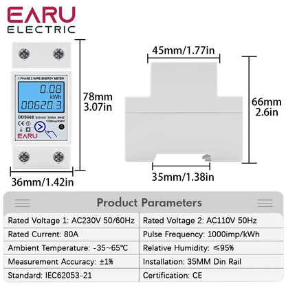 AC 230V 110V 50/60Hz Digital Single Phase Reset Zero Energy Meter kWh Voltage Current Power Consumption Meter Wattmeter Din Rail