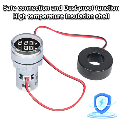 22MM Round LED Mini Digital Voltmeter Ammeter Meter AC 20-500V 0-100A Signal Lights Voltage Current Combo Meter Indicator Tester
