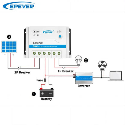 EPEVER 30A PWM Solar Charge Controller 12V 24V Auto LS3024B With RS485 Interface Solar Panel Regulator Accessory Optional - 54 Energy - Renewable Energy Store