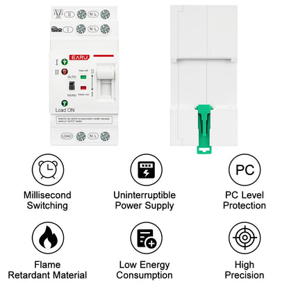 2P 80A AC 230V 50/60Hz ATS Mini Automatic Transfer Switch Dual Power Electrical Selector Switches Uninterrupted Power Din Rail
