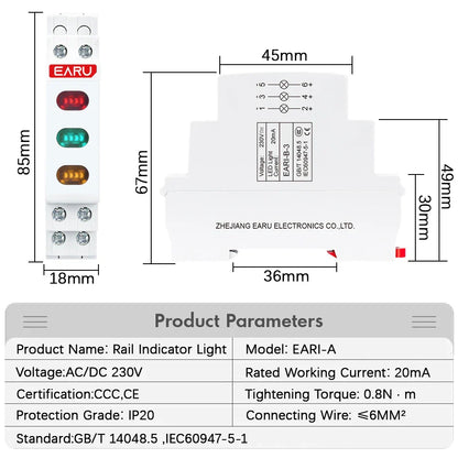10/18mm Rail Indicator Light AC DC 220V 230V LED Dual Color Signal Light Tri Color Indicator Light 50/60Hz Light Red Green Blue