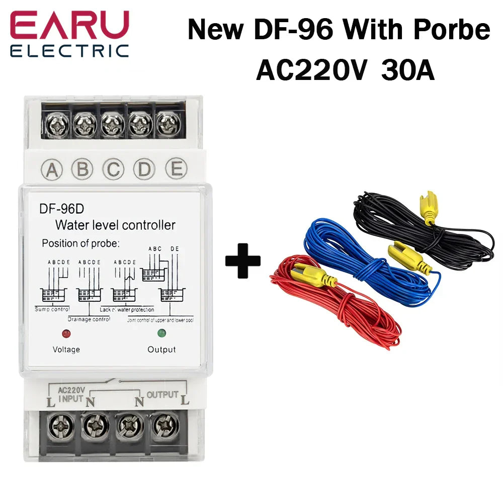 DF-96D DF-96DK Water Level Controller Switch AC 220V 25A Water Tank Liquid Level Detection Sensor Water Pump Controller 2M Wires