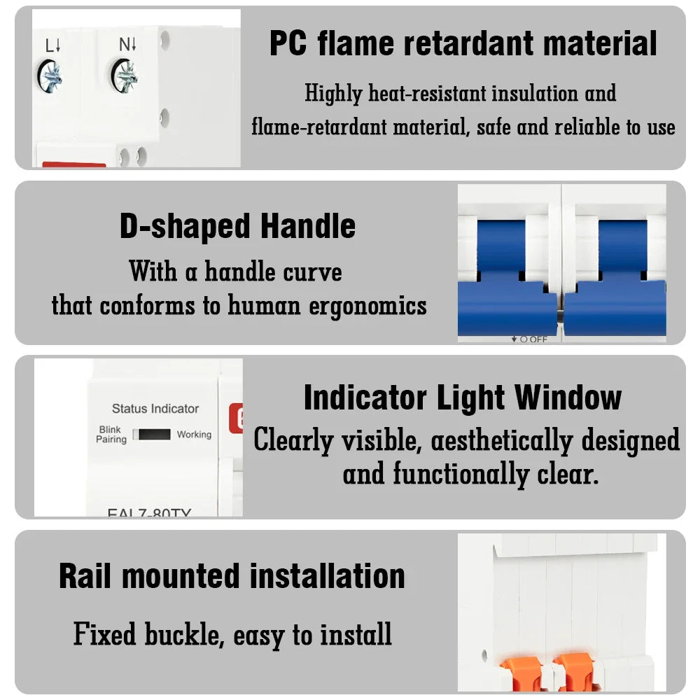 Tuya WiFi Smart Circuit Breaker MCB AC230V 1-80A Adjustable Energy Meter kWh Over Current Under Voltage Short Circuit Protection