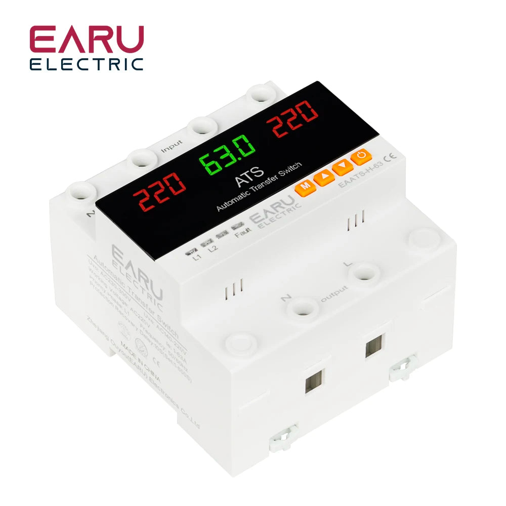 63A 100A 220V ATS Adjustable Over Under Voltage Current Protector Dual Power Conversion Automatic Transfer Switch Monitor Relay