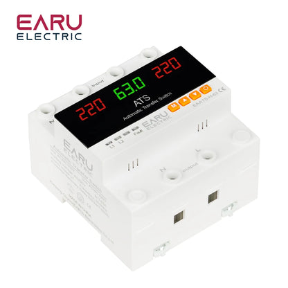 63A 100A 220V ATS Adjustable Over Under Voltage Current Protector Dual Power Conversion Automatic Transfer Switch Monitor Relay
