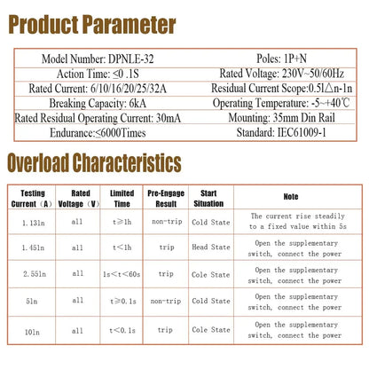 18MM RCBO Type AC Residual Automatic Circuit Breaker 6KA 1P+N 2P 16A 20A 230V With Over Current Leakage Protection 30mA EKL9-40