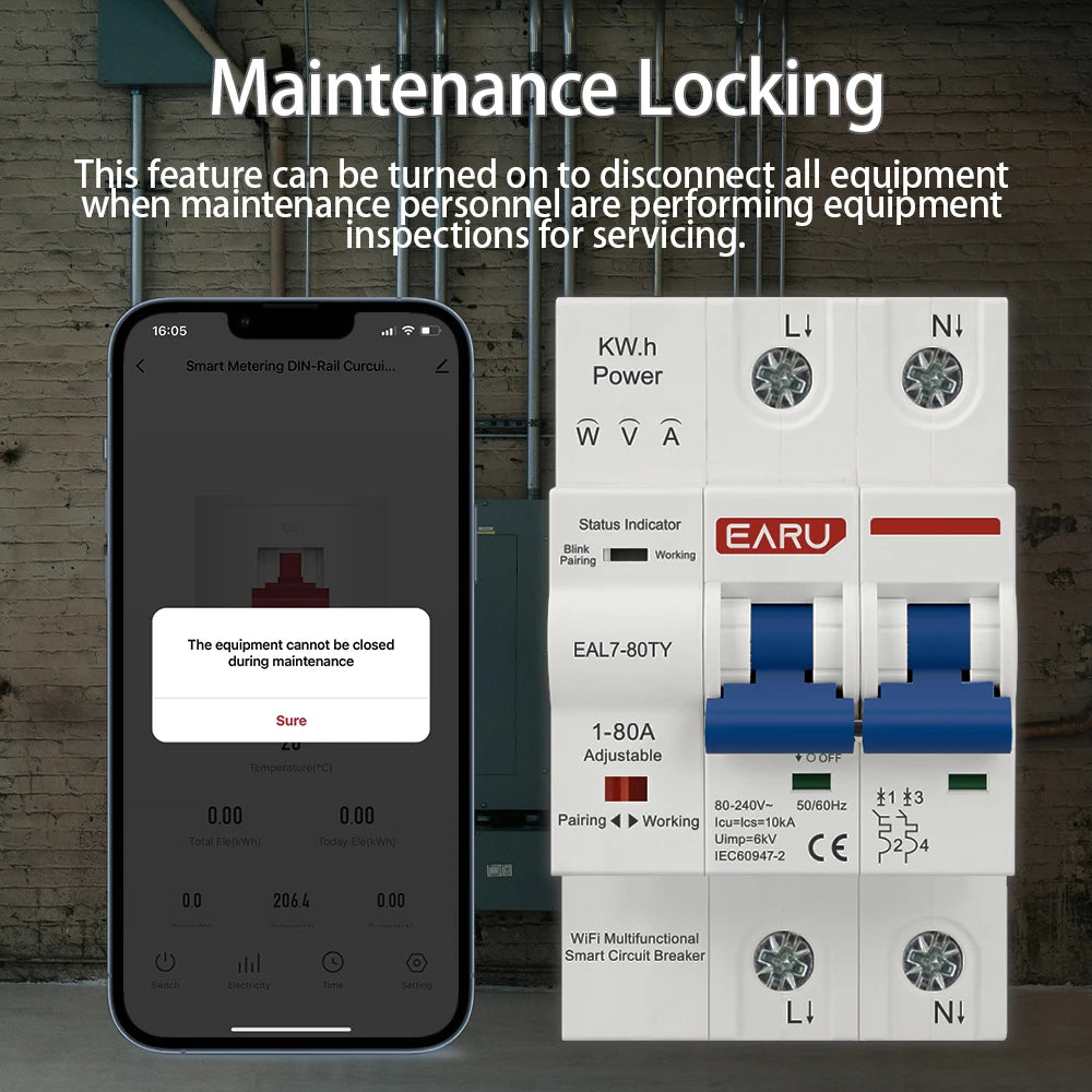 Tuya WiFi Smart Circuit Breaker MCB AC230V 1-80A Adjustable Energy Meter kWh Over Current Under Voltage Short Circuit Protection