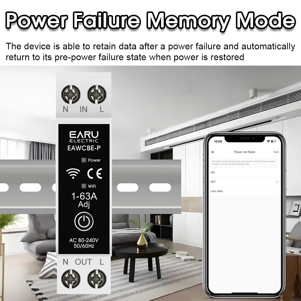 eWeLink MCB WiFi Smart Circuit Breaker 1P+N 63A Timer Relay Switch Energy Metering kWh Voltage Current Protector Remote Control