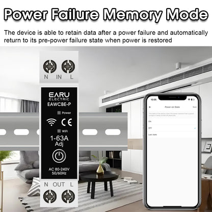 eWeLink MCB WiFi Smart Circuit Breaker 1P+N 63A Timer Relay Switch Energy Metering kWh Voltage Current Protector Remote Control
