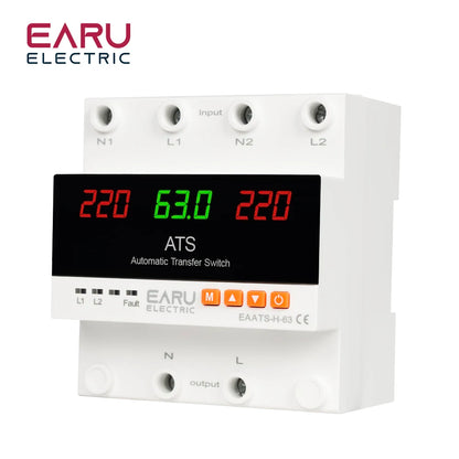 63A 100A 220V ATS Adjustable Over Under Voltage Current Protector Dual Power Conversion Automatic Transfer Switch Monitor Relay
