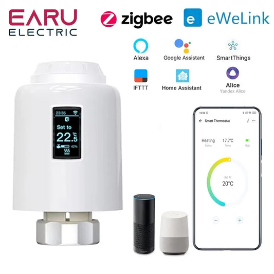 eWeLink App Smart ZigBee Thermostat Radiator TRV Programmable Actuator Heating Remote Temperature Controller Alexa Google Home