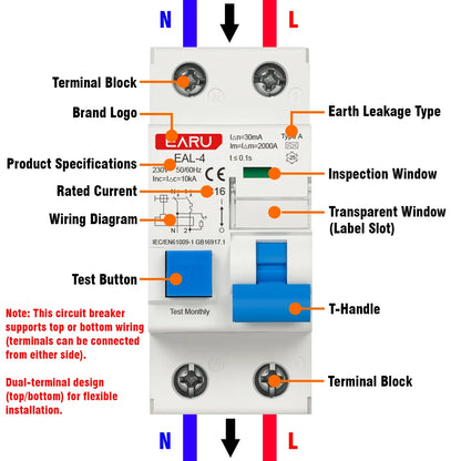 2P AC230V 20A/25A/32A 30mA L7-Architecture Type A MCB RCBO Leakage Protection Curve B/C Tripping Characteristics Circuit Breaker