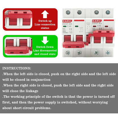 2P+2P MTS AC 400V Dual Power Manual Transfer Interlock Circuit Breaker Din Rail Isolating Discounnecting Switch MCB 16A 40A 63A