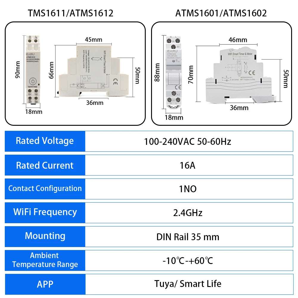 AC 110V 220V 16A Din Rail WIFI Zigbee Smart Timer Relay Switch Circuit Breaker Remote Control by Tuya APP KWH Energy Power Meter