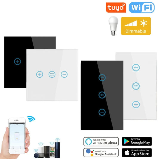 EU US WiFi Smart Glass Panel Wall Touch Switch Dimmer Switch by Smart Life Tuya APP Remote Control for Amazon Alexa Google Home