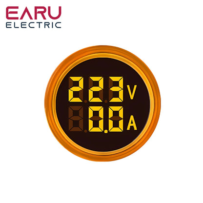 22MM Round LED Mini Digital Voltmeter Ammeter Meter AC 20-500V 0-100A Signal Lights Voltage Current Combo Meter Indicator Tester