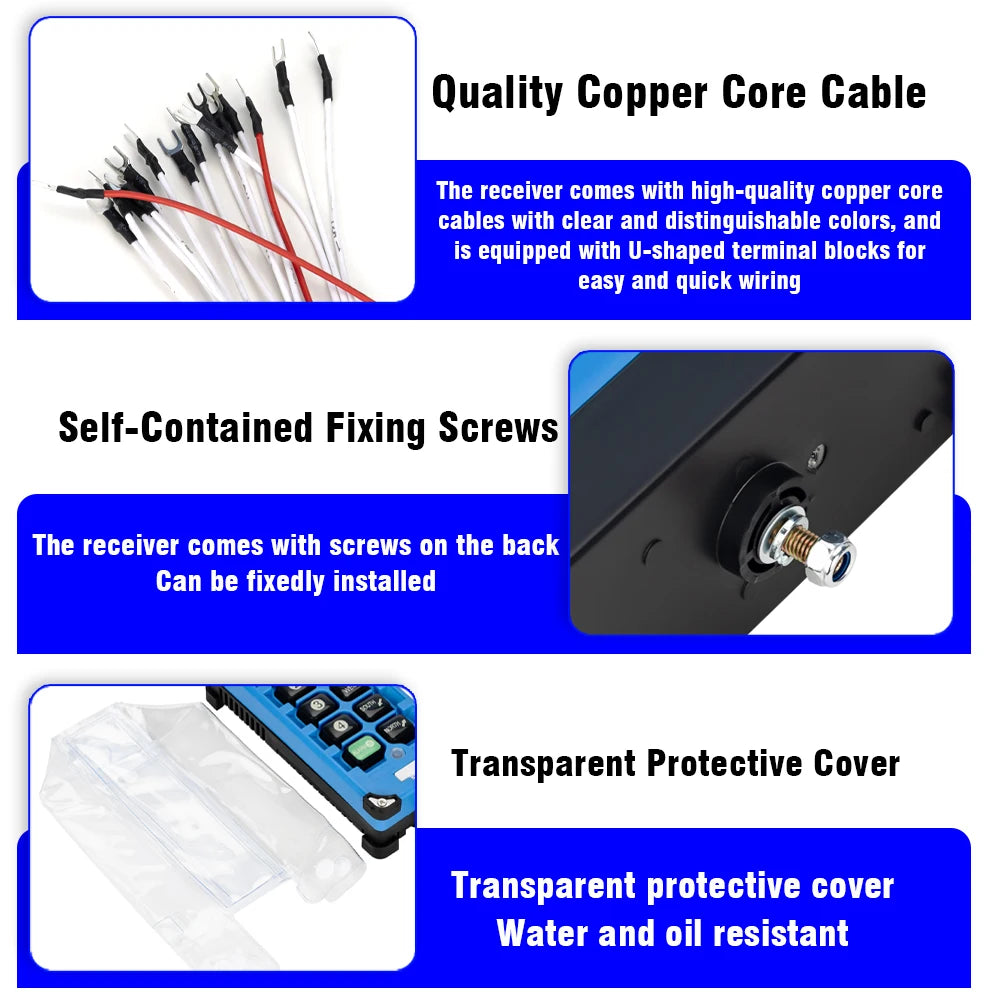 2 Transmitters + 1 Receiver F21-E2B-8 F21Industrial Remote Controller Switches 6 Channels Buttons Keys Direction for Hoist Crane