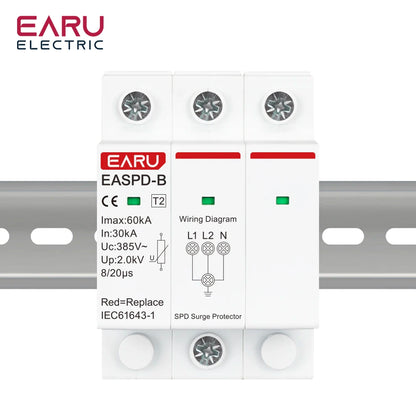 SPD AC 385V 1P 2P 3P 4P 20KA 30KA 40KA 60KA House Lightning Surge Protector Protective Solar PV Low-Voltage Arrester Device