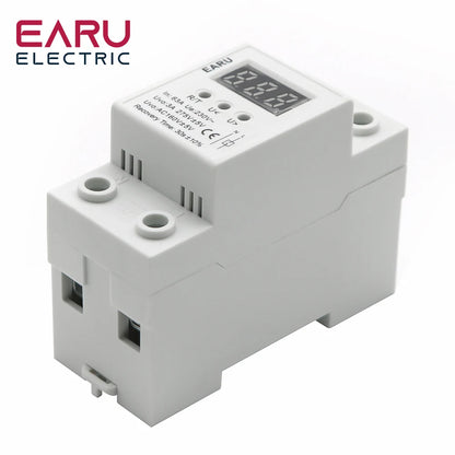 40A 63A Din Rail 230V AC 50Hz Automatic Reset Over and Under Voltage Protective Device Protector Relay With Voltmeter Home Usage