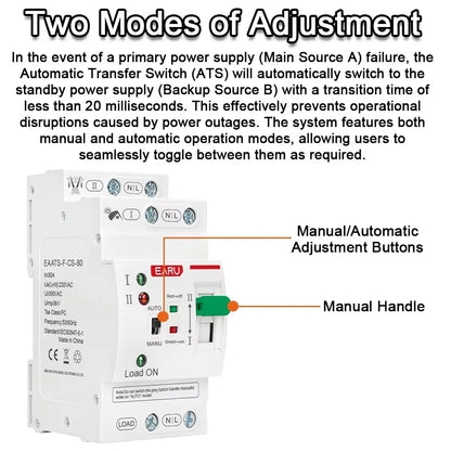 2P 4P 80A AC 230V 110V Mini ATS Solar PV Dual Power Automatic Transfer Switches Electrical Selector Switch Uninterrupted Power